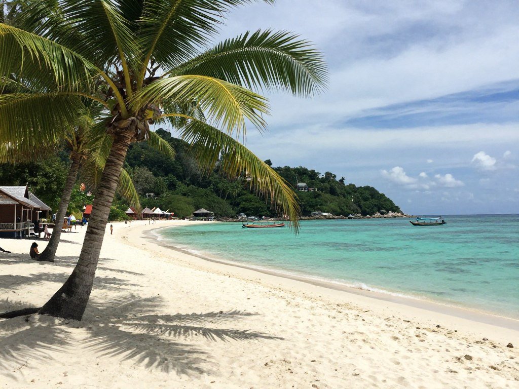 Long Beach Perhentian Islands with clear blue water and palm trees Long Beach Perhentian Islands with clear blue water and palm trees