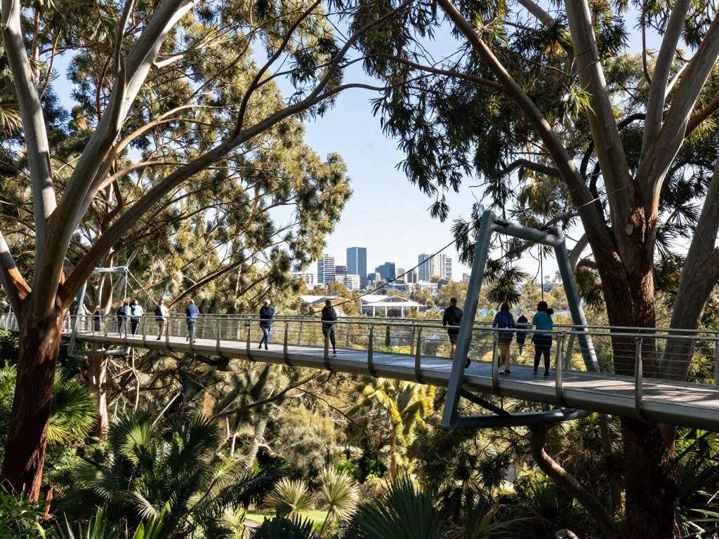 Lotterywest Federation Walkway glass bridge through treetops in Kings Park