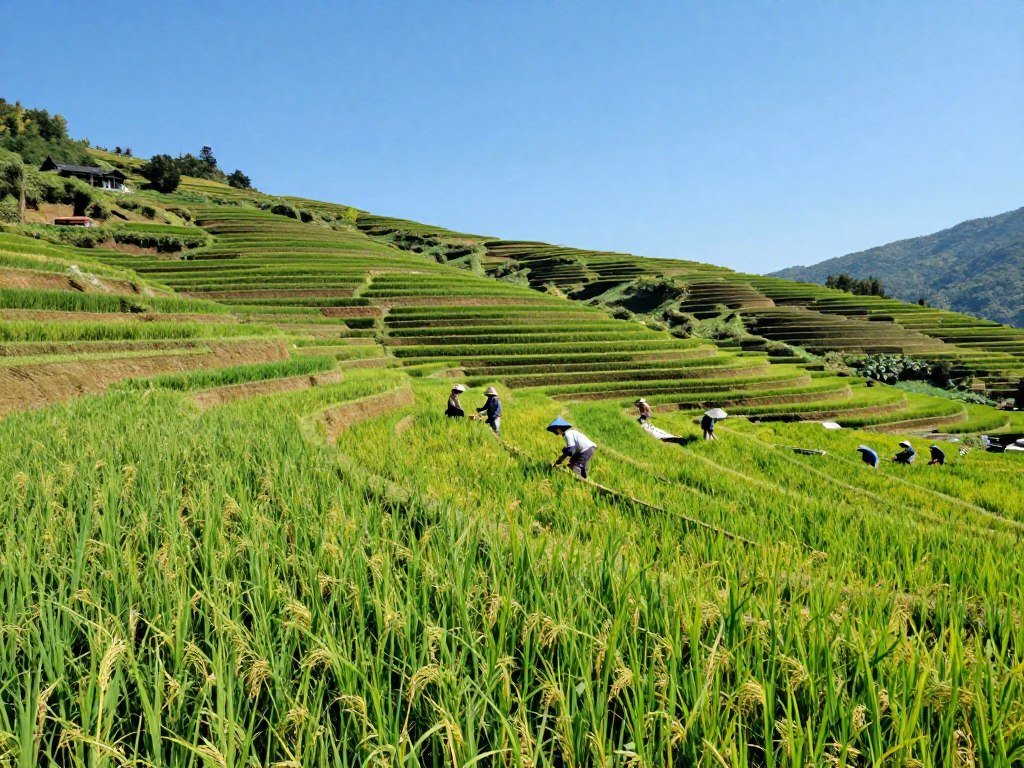 Lush green rice terraces during Bali's dry season