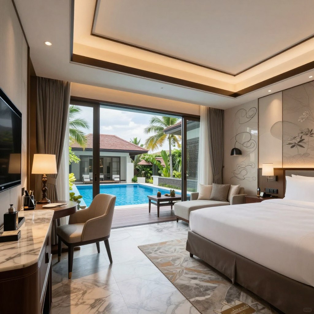 Luxury boutique hotel suite in Chiang Mai with pool view