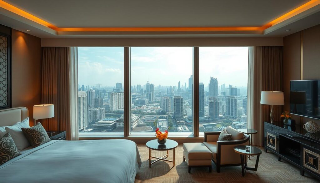 Luxury hotel room with view of Bangkok skyline - Complete travel guide to Bangkok