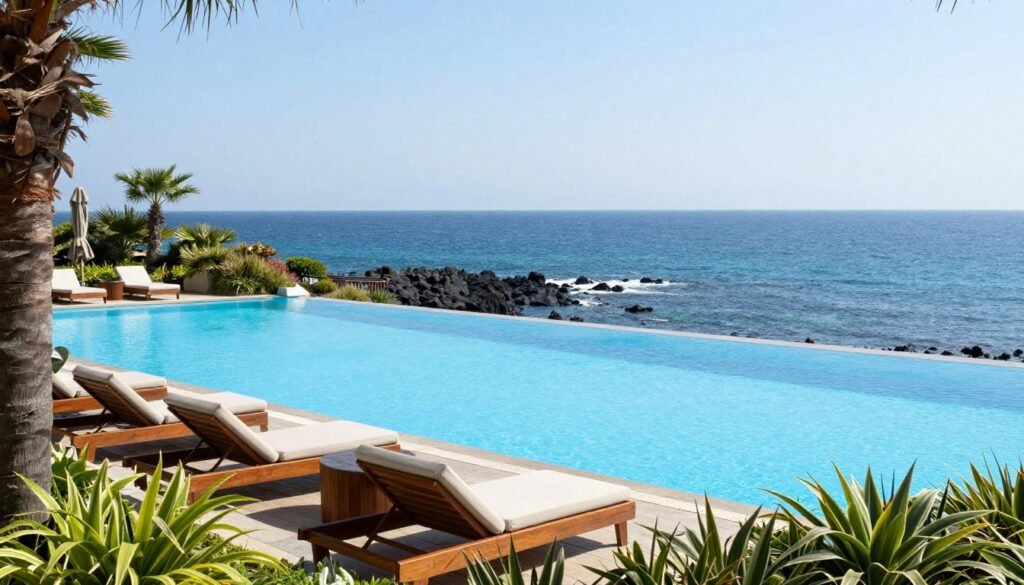 Luxury resort pool overlooking Jeju coastline