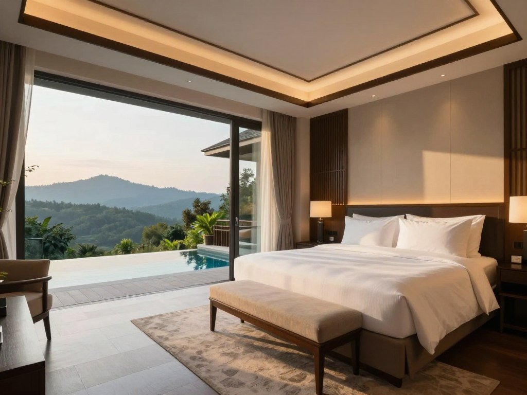 Luxury resort suite in Chiang Rai with pool access and mountain views