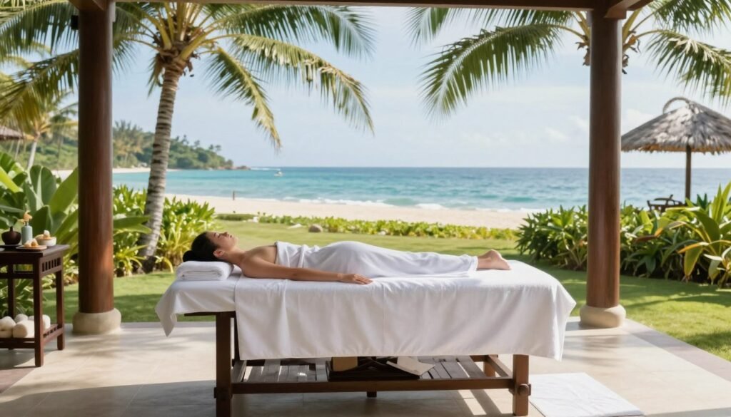 Luxury spa treatment room with ocean views