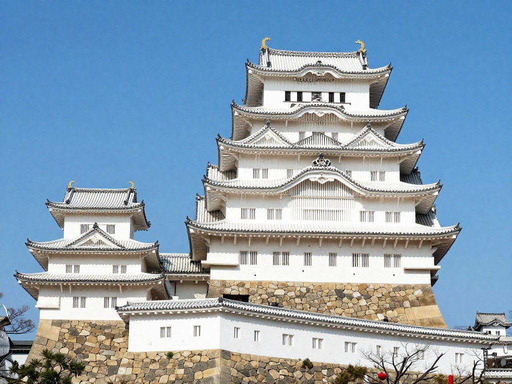 Majestic Himeji Castle white fortress with traditional Japanese architecture Majestic Himeji Castle white fortress with traditional Japanese architecture