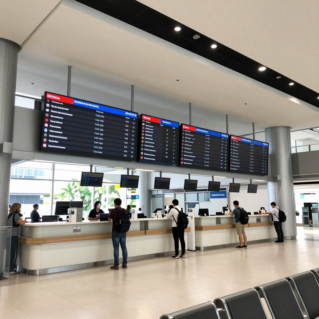 Malacca Sentral bus terminal with travelers and departure boards