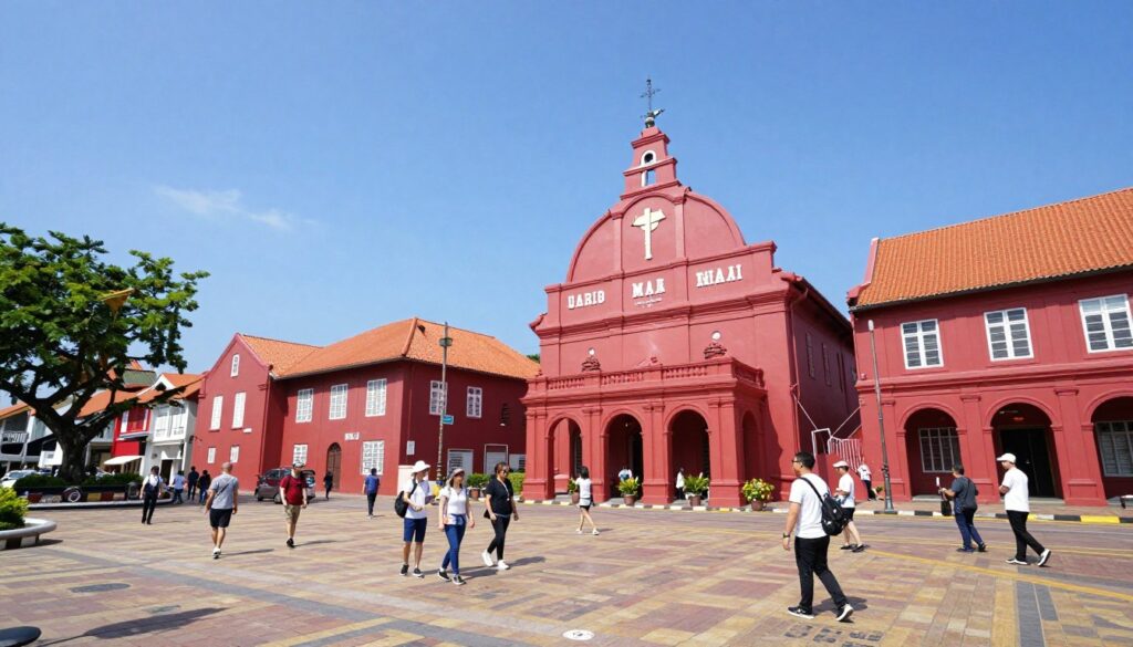 Malacca old town in dry season with clear blue skies