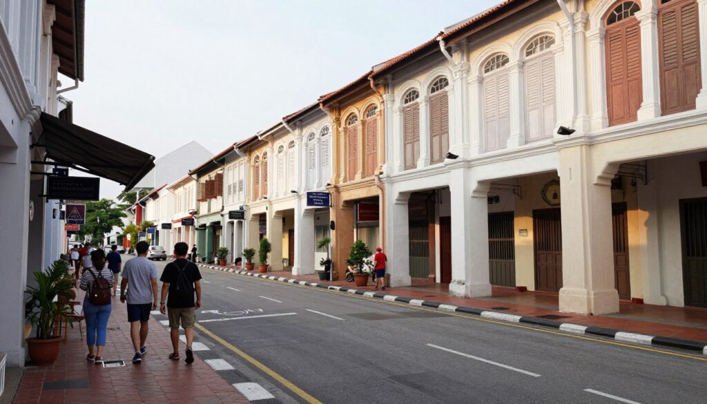 Malacca old town street view showing walkable heritage district