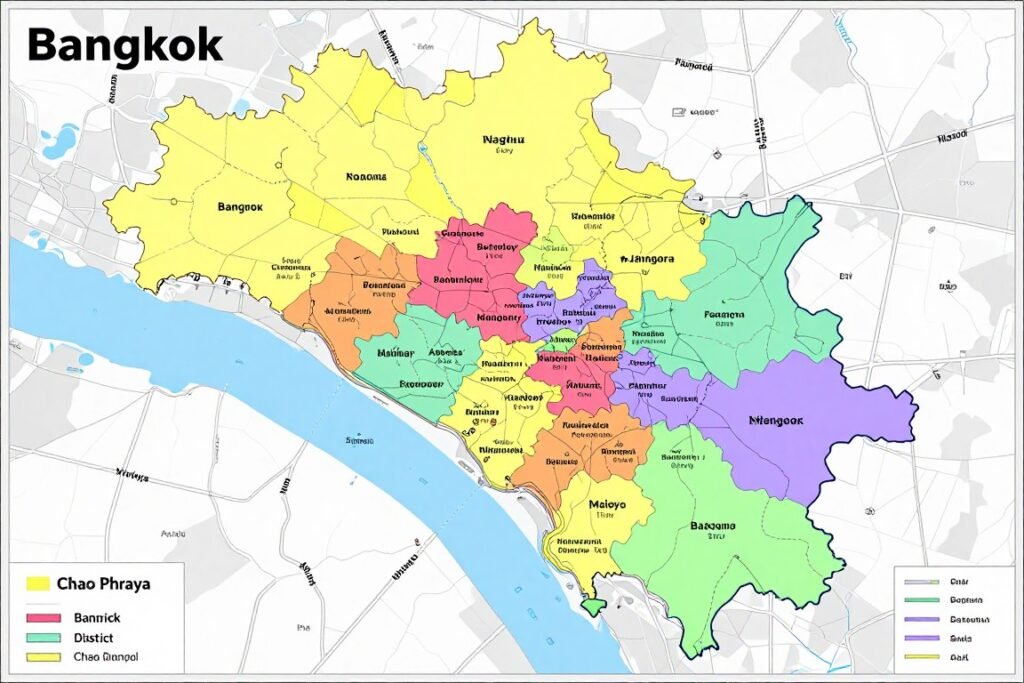 Map showing all Bangkok districts Thailand administrative boundaries