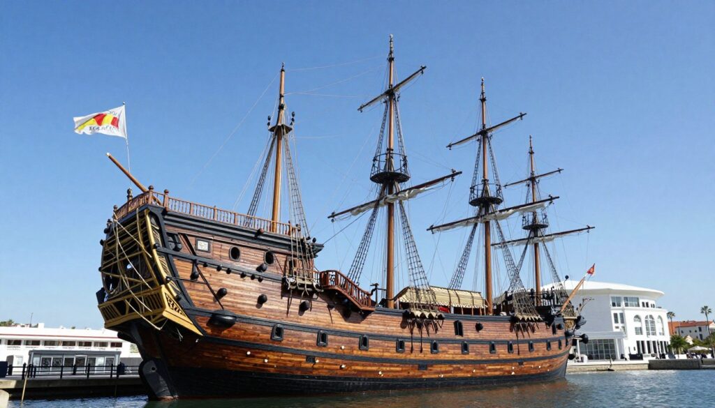 Maritime Museum ship replica Flor de la Mar on land in Malacca