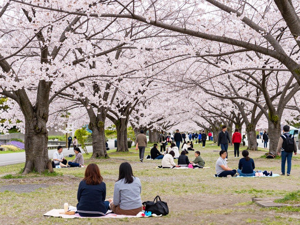 Maruyama Park with cherry blossoms and locals picnicking