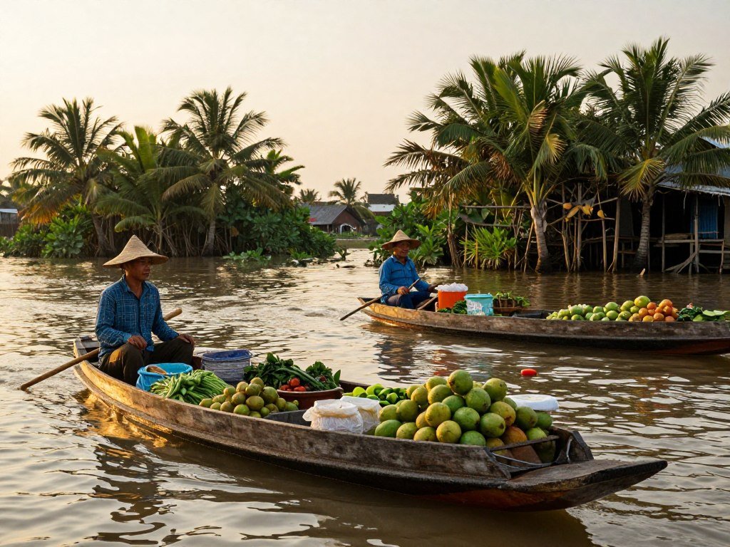 Mekong Delta floating market boats
