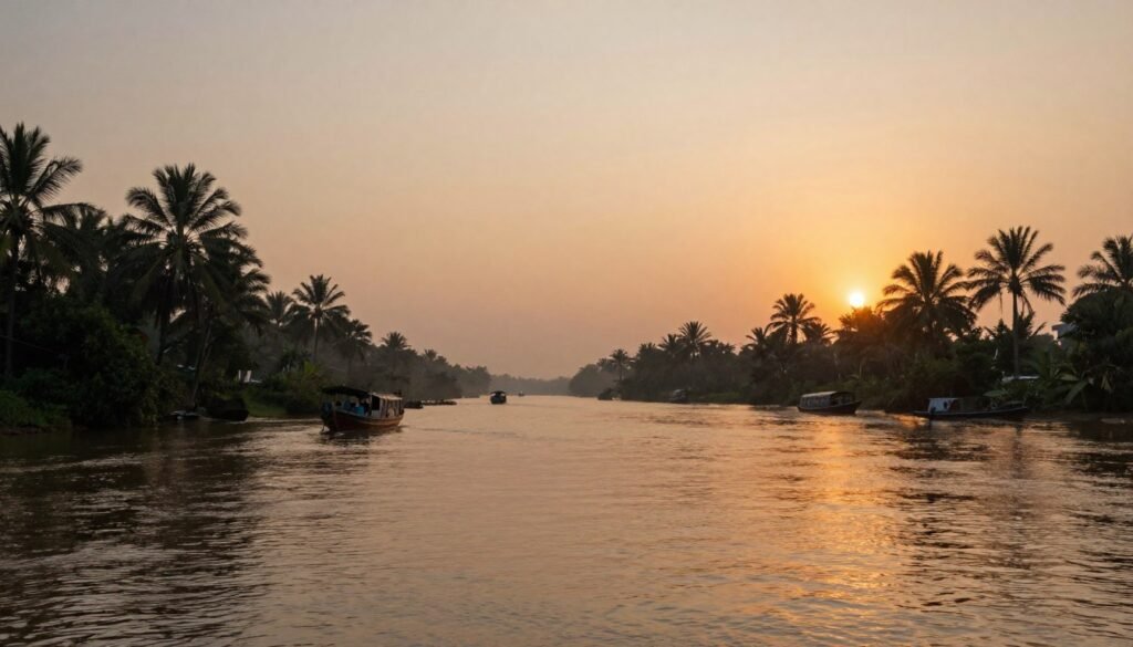 Mekong Delta river landscape at sunrise
