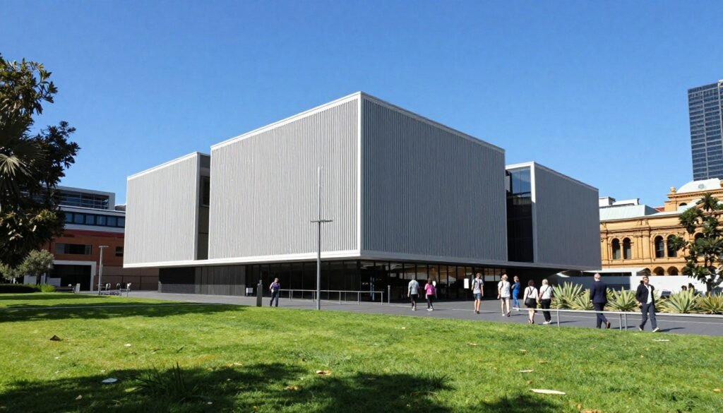 Melbourne Museum exterior and Carlton Gardens