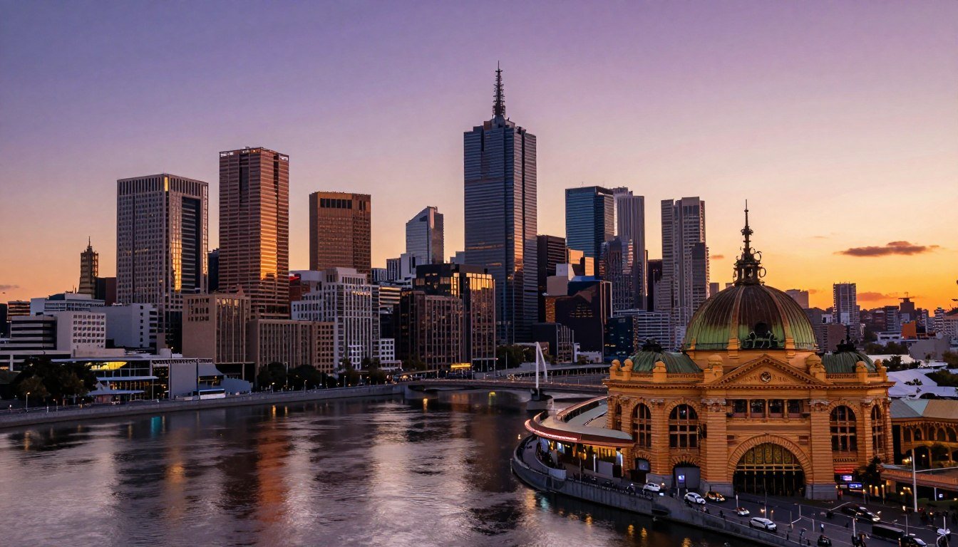 Melbourne city skyline with Yarra River and modern architecture