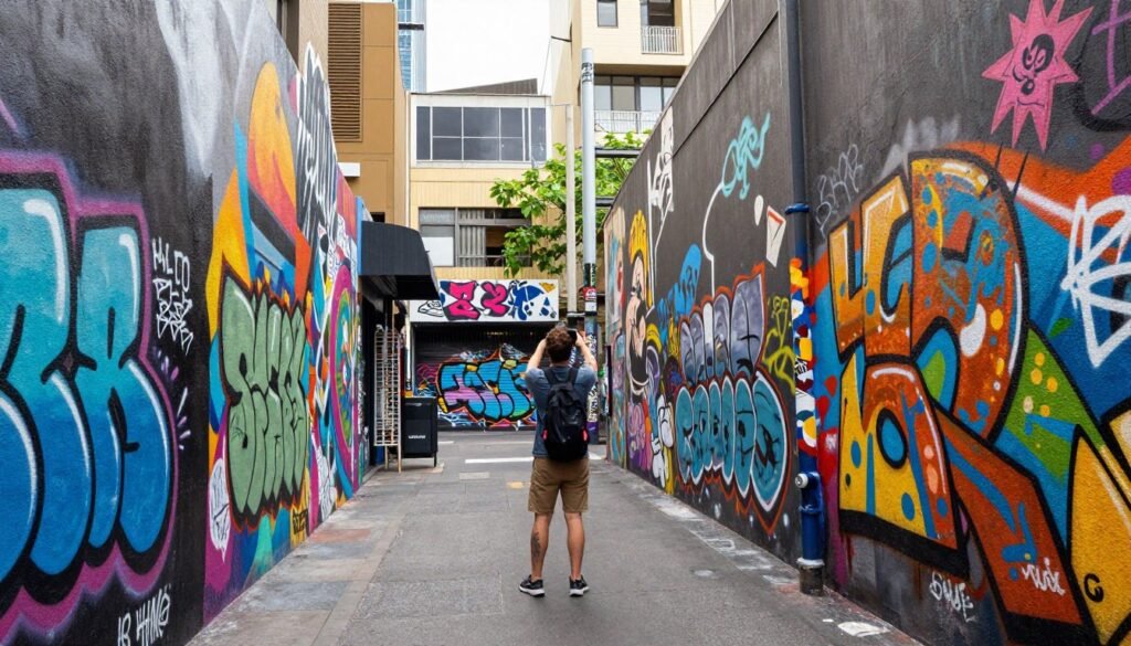 Melbourne street art laneways with solo traveler