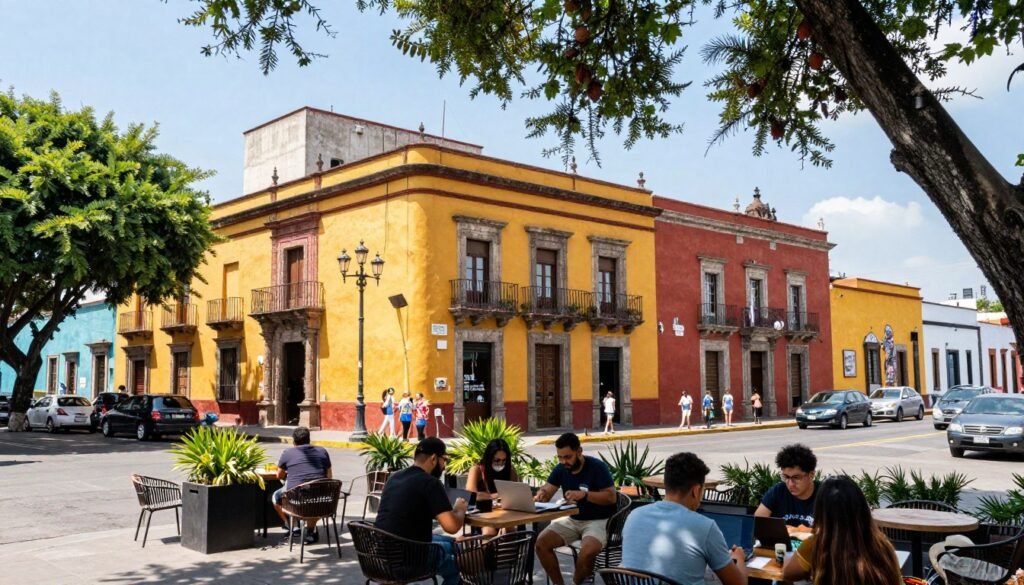 Mexico City neighborhoods with colonial architecture and modern cafes