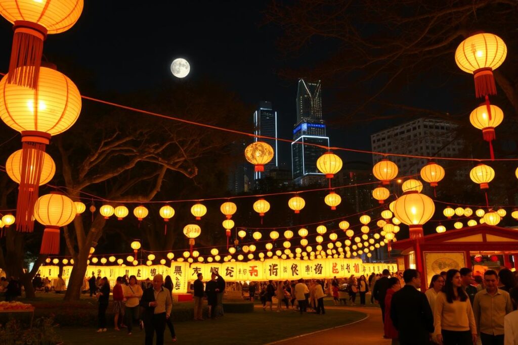 Mid-Autumn Festival with mooncakes and lanterns, a traditional celebration in a Hong Kong travel guide
