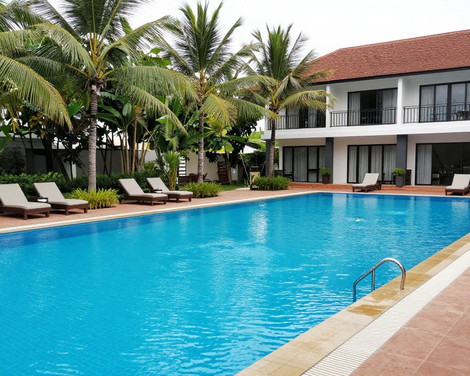 Mid-range hotel pool in Siem Reap