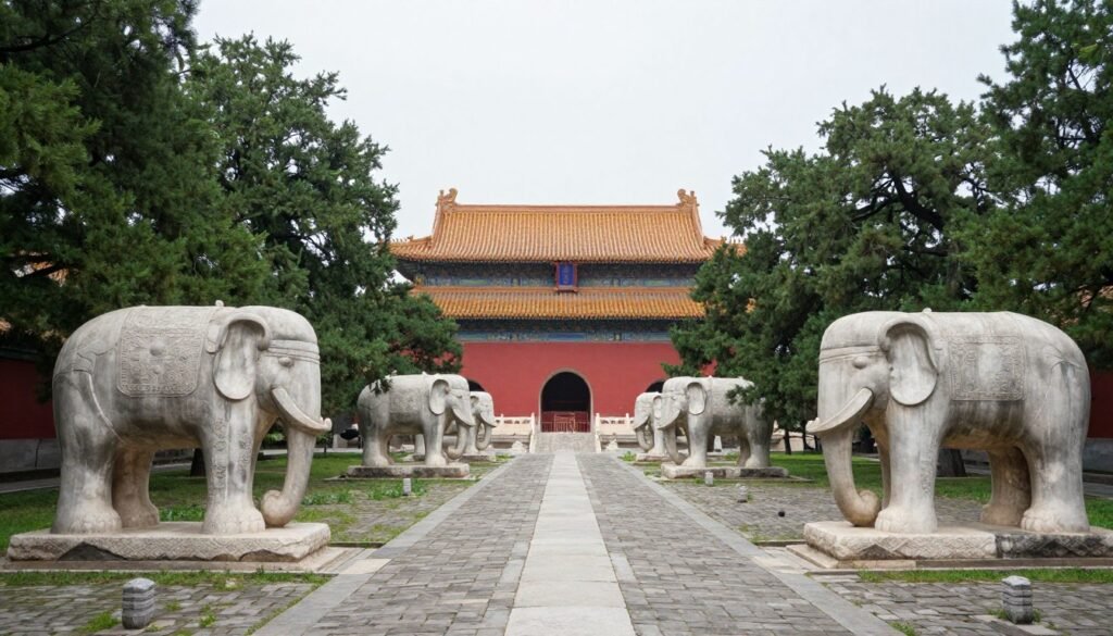 Ming Tombs Sacred Way with stone animal statues Ming Tombs Sacred Way with stone animal statues