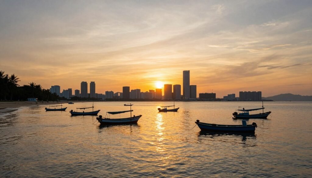 Miri coastline with sunset over South China Sea