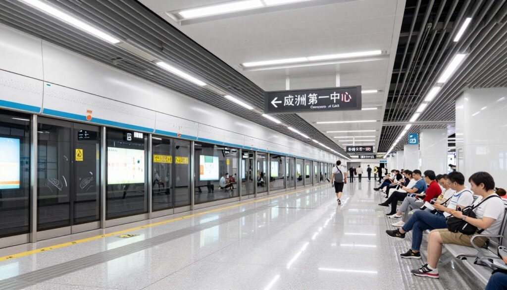 Modern Chengdu metro station with clean platforms and signage