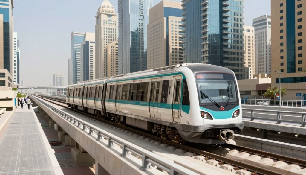 Modern Dubai Metro train system connecting major attractions Modern Dubai Metro train system connecting major attractions