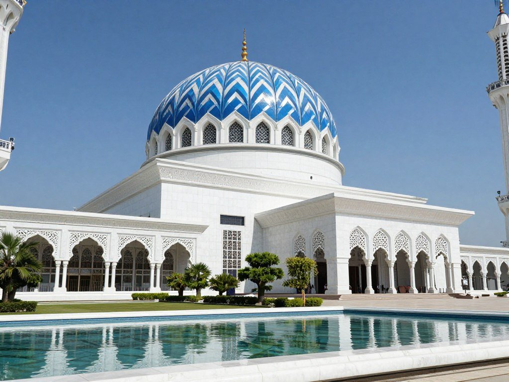 Modern Islamic architecture of Masjid Negara with distinctive umbrella-shaped roof