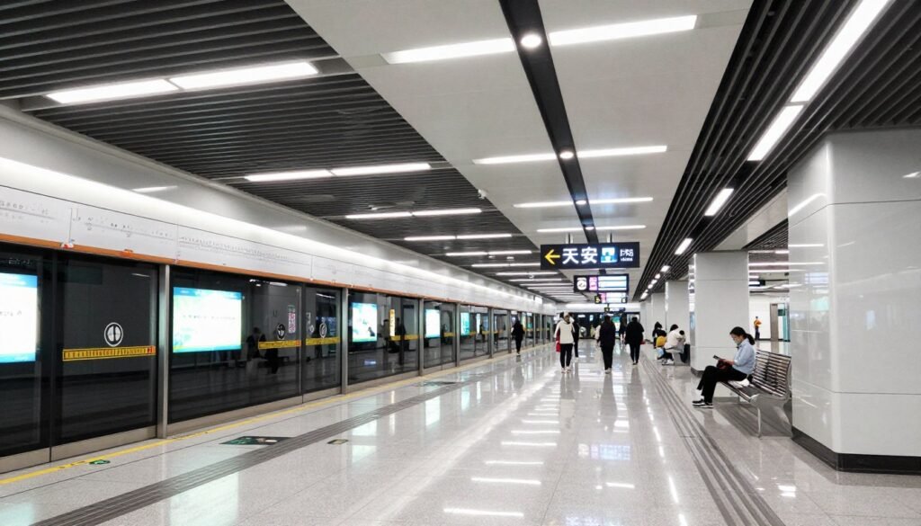 Modern Xi'an metro station interior with Chinese signage