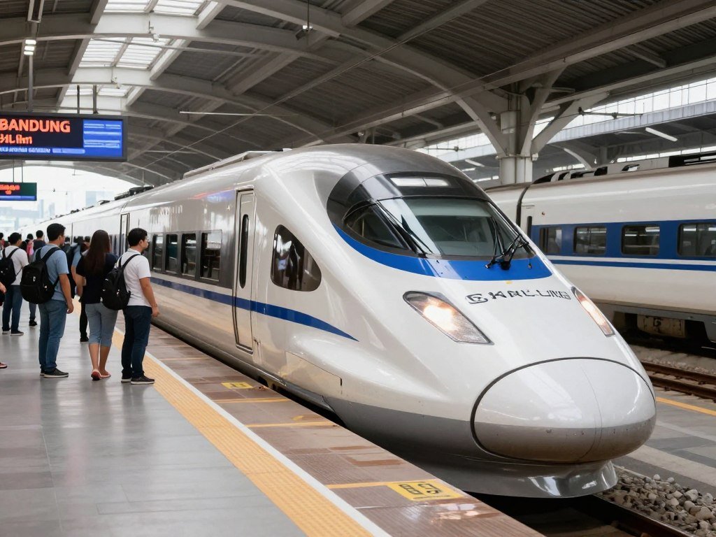 Modern high-speed train at Jakarta station platform