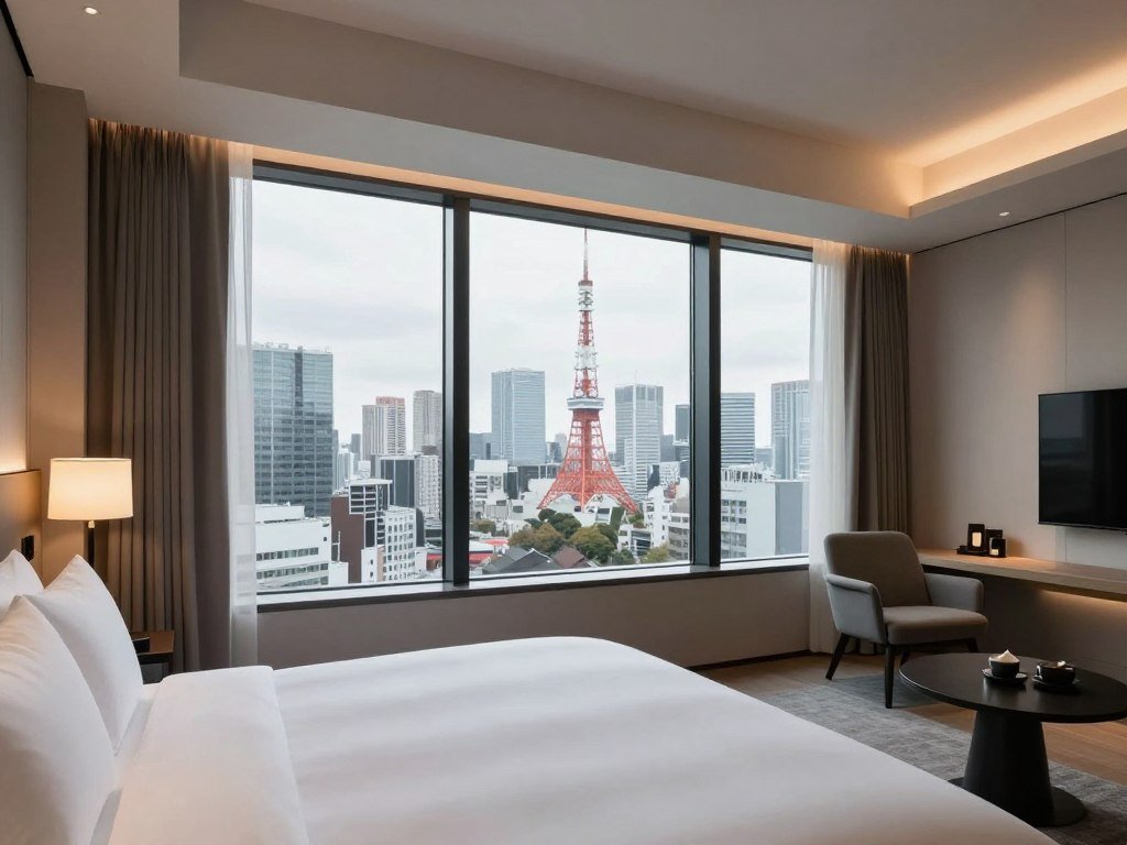 Modern hotel room in Shibuya with city view