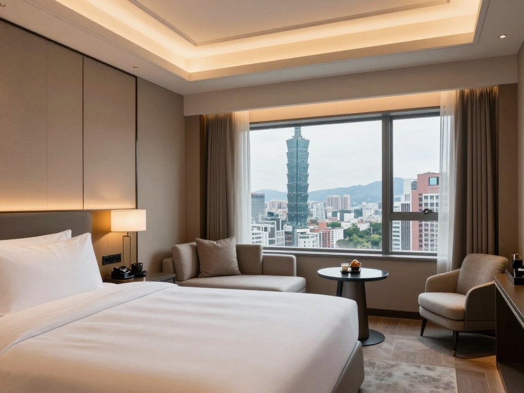 Modern hotel room interior with city view in Taipei Modern hotel room interior with city view in Taipei