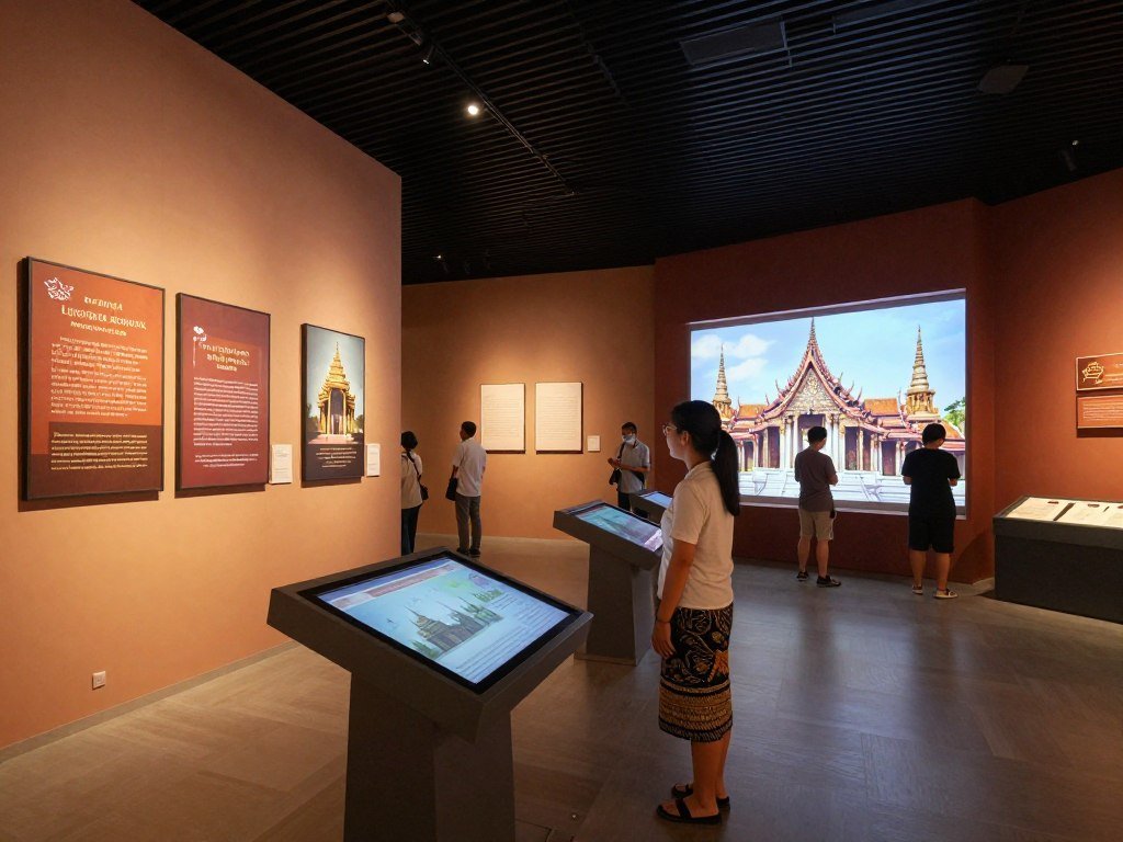 Modern interactive museum exhibits showing Thai cultural history displays