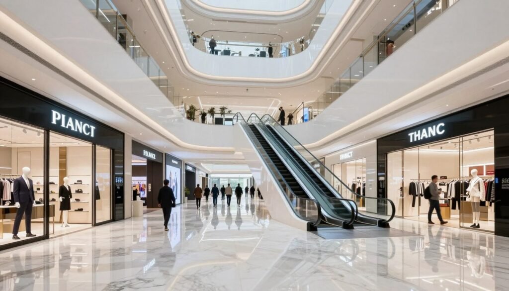 Modern luxury shopping mall interior on Nanjing Road in Shanghai