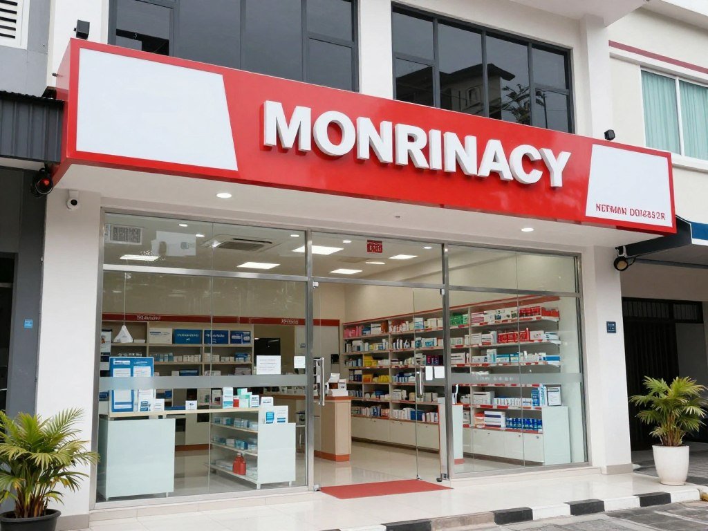 Modern pharmacy storefront in Bandung