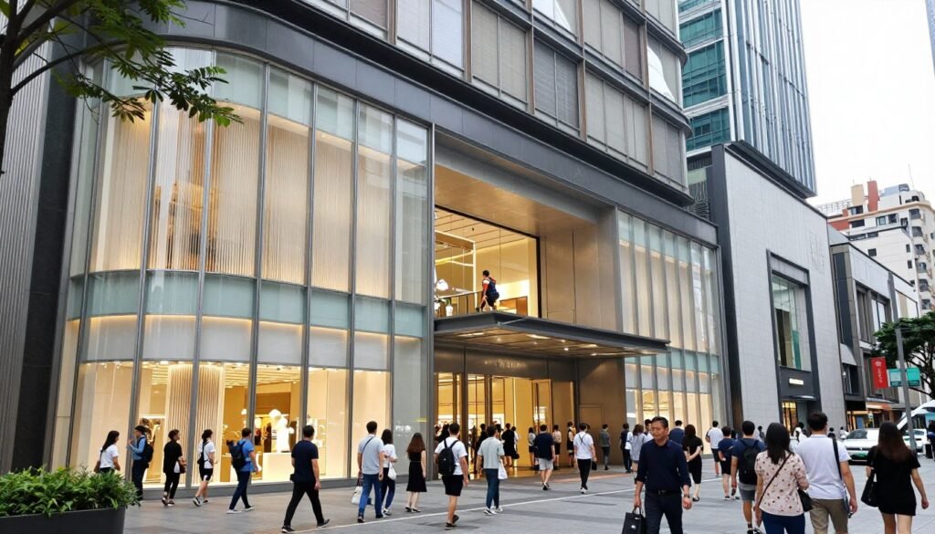 Modern shopping district in Taipei with department stores Modern shopping district in Taipei with department stores