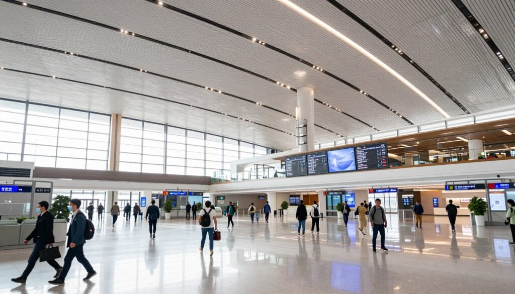 Modern terminal building at Shanghai Pudong International Airport