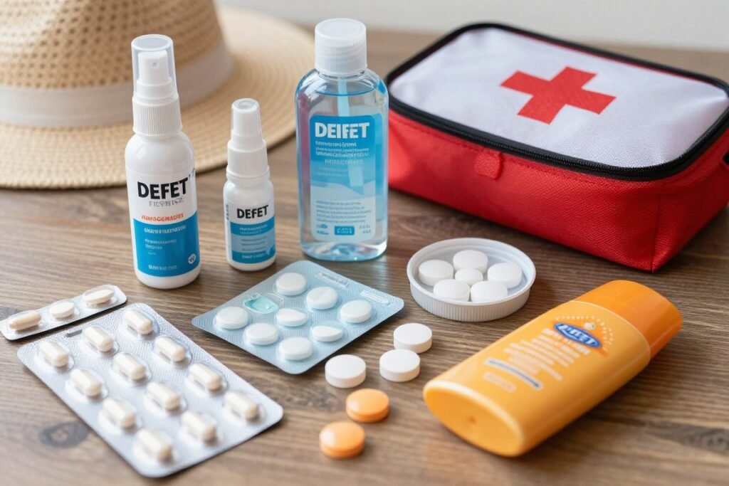 Mosquito repellent and first aid supplies for Vietnam travel