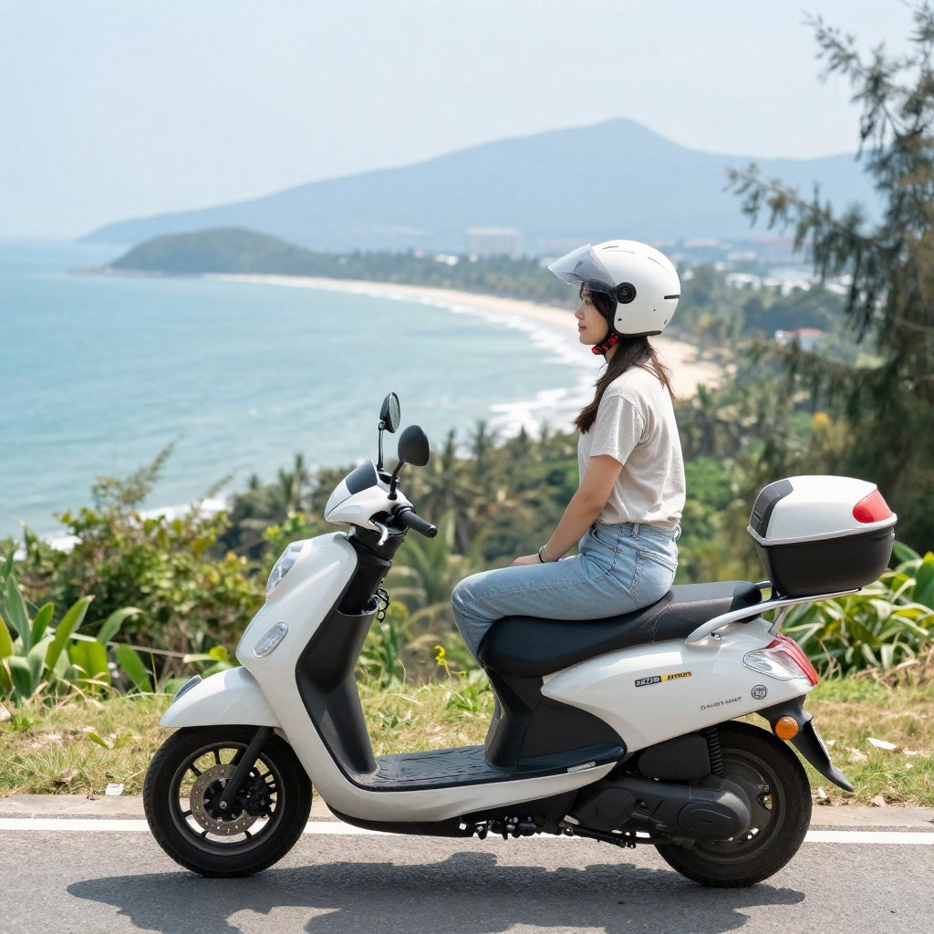 Motorbike parked near scenic viewpoint in Binh Thuan