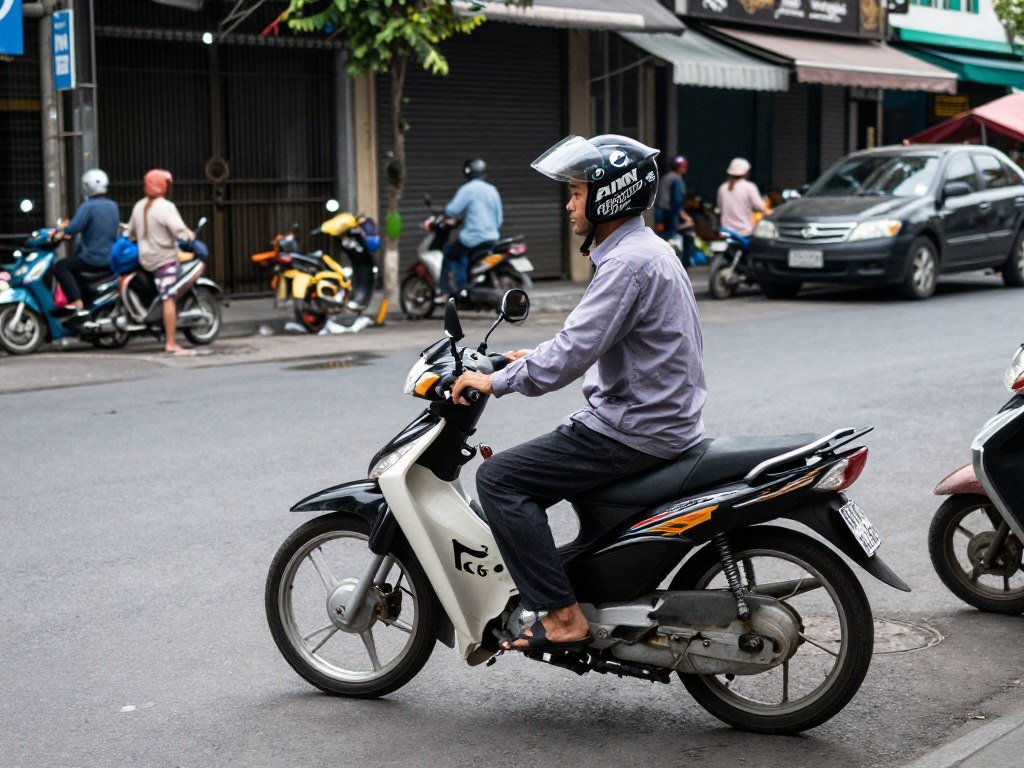 Motorbike taxi driver waiting for passengers in Ho Chi Minh City