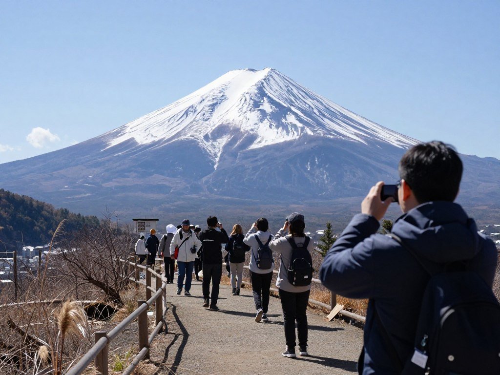 Mount Fuji Fifth Station viewpoint with visitors