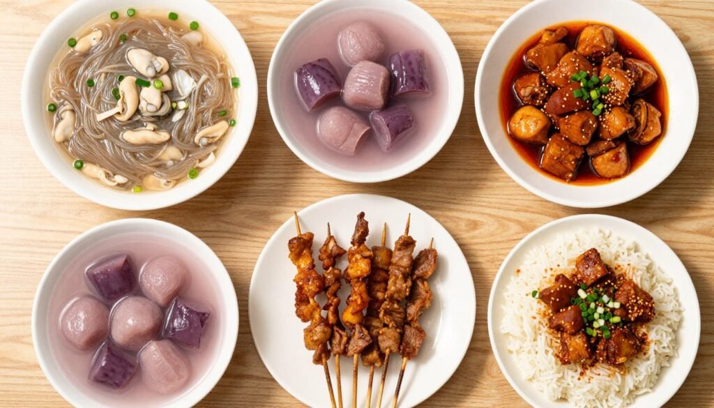 Multiple signature dishes from Ningxia Night Market displayed together