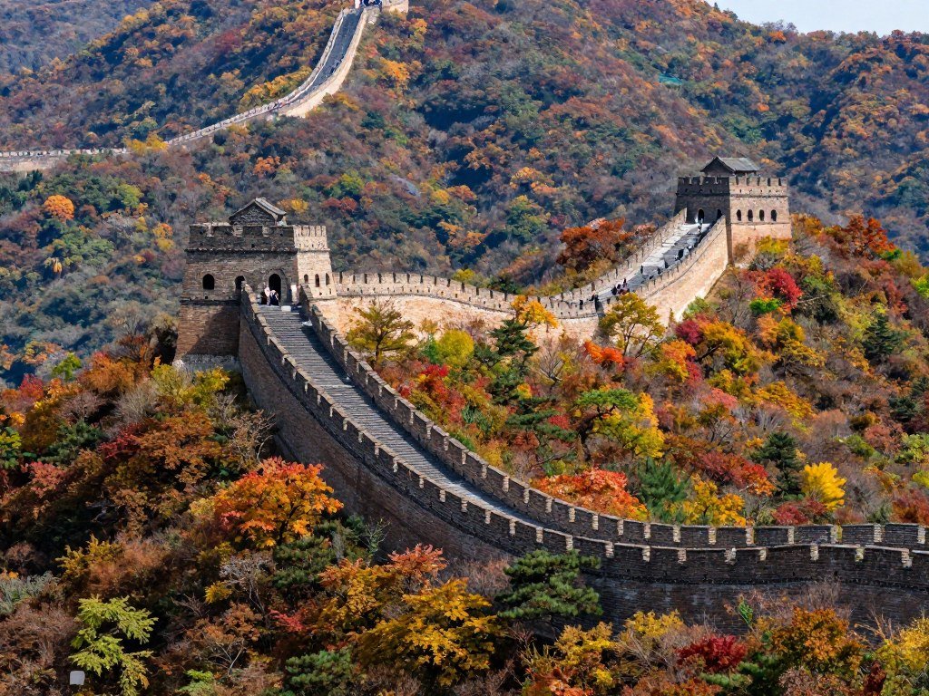 Mutianyu Great Wall section through autumn forest Mutianyu Great Wall section through autumn forest