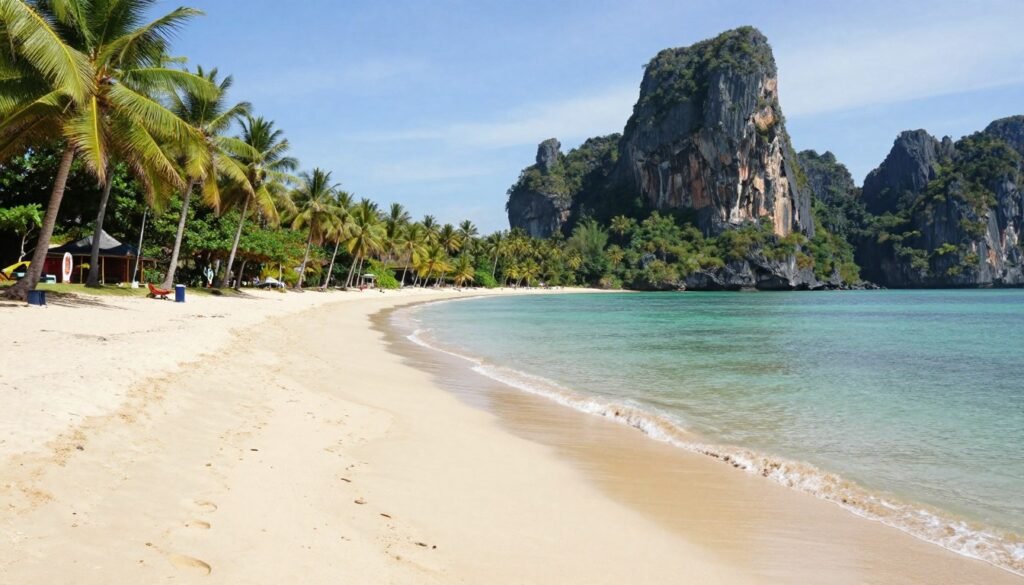 Nacpan Beach El Nido with long stretch of golden sand and palm trees Nacpan Beach El Nido with long stretch of golden sand and palm trees