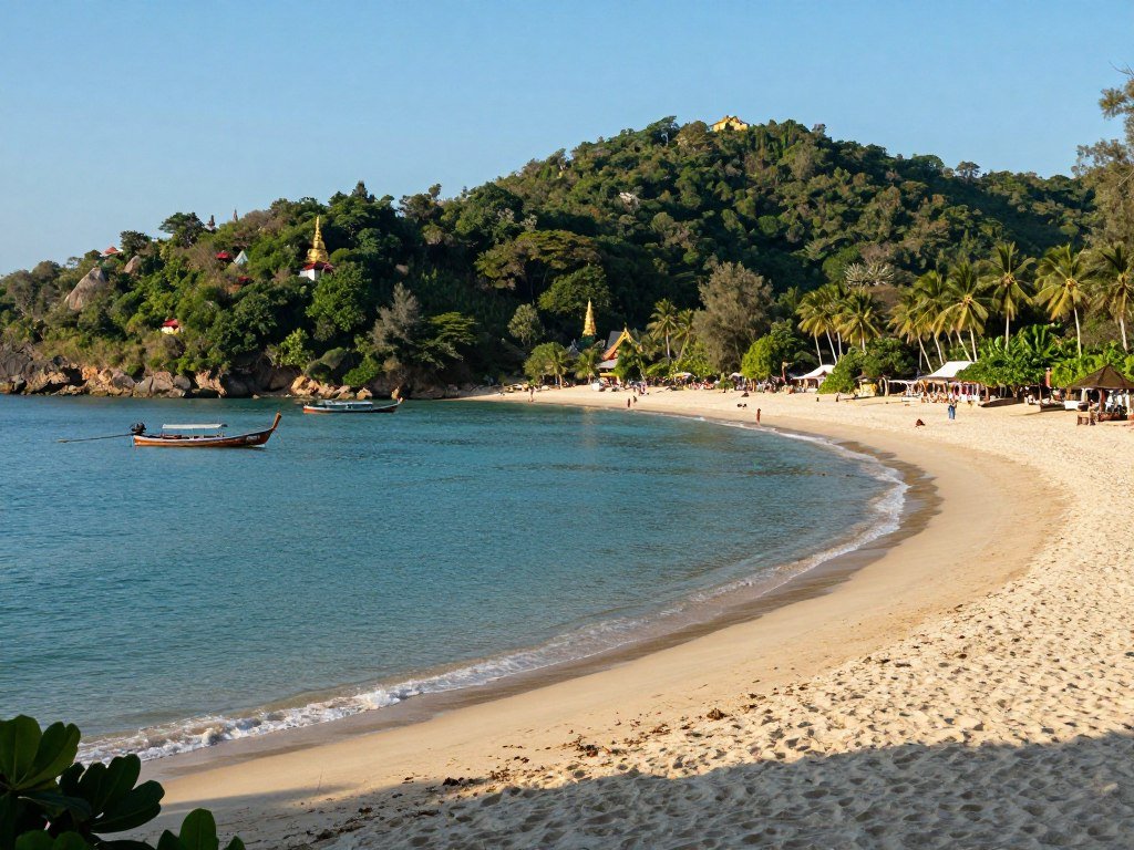 Nai Harn Beach Phuket with calm bay and surrounding hills Nai Harn Beach Phuket with calm bay and surrounding hills