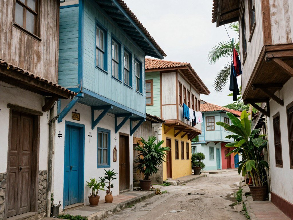 Narrow alley in Bangkok Portuguese Christian community with colorful houses