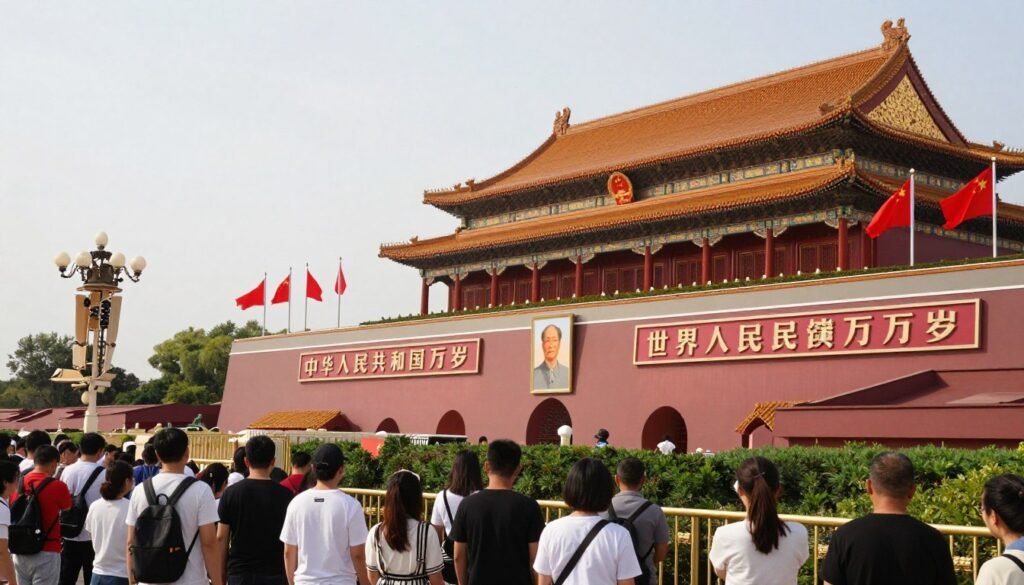 National Day celebration with Chinese flags at Tiananmen Square National Day celebration with Chinese flags at Tiananmen Square