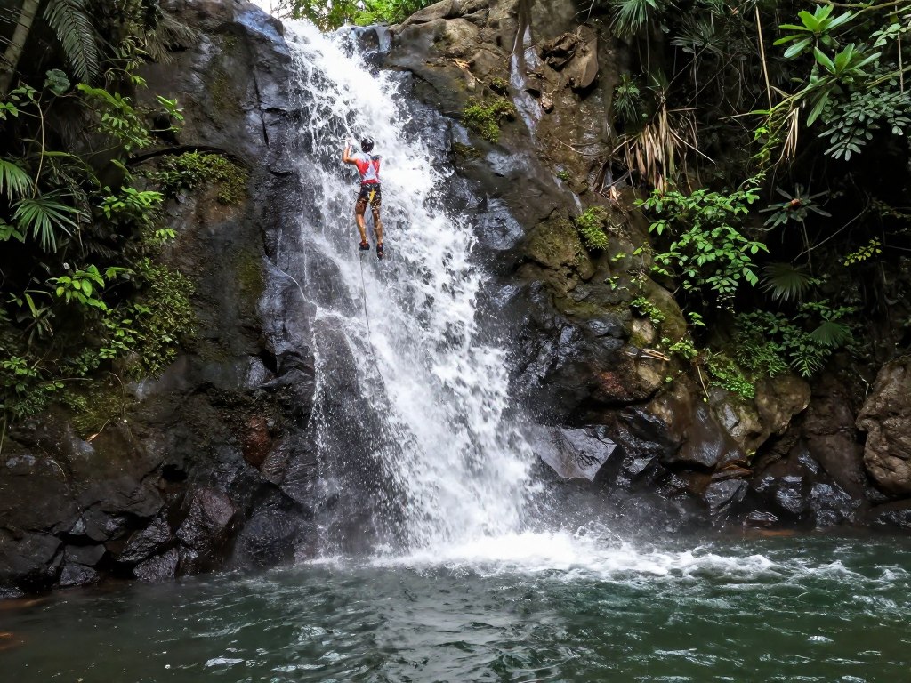 Natural rock slide at Aling-Aling waterfall with clear water