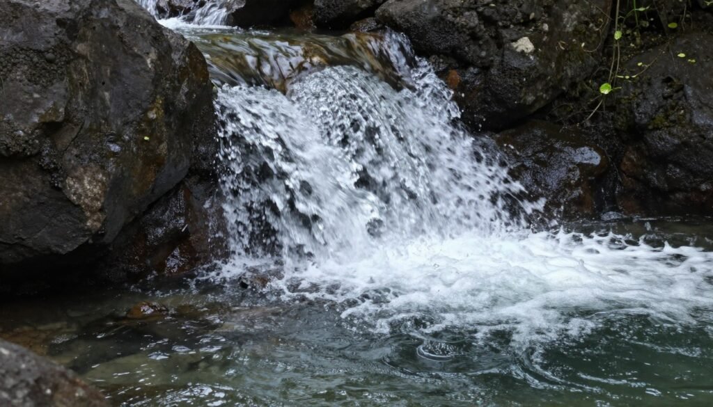 Natural spring water at Peguyangan flowing over rocks