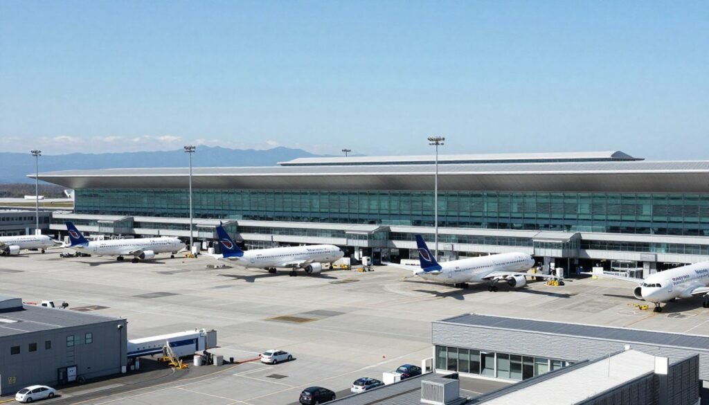 New Chitose Airport exterior with planes